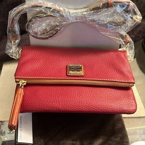 DOONEY & BOURKE PEBBLE GRAIN LEATHER FOLDOVER ZIP CROSSBODY NWT